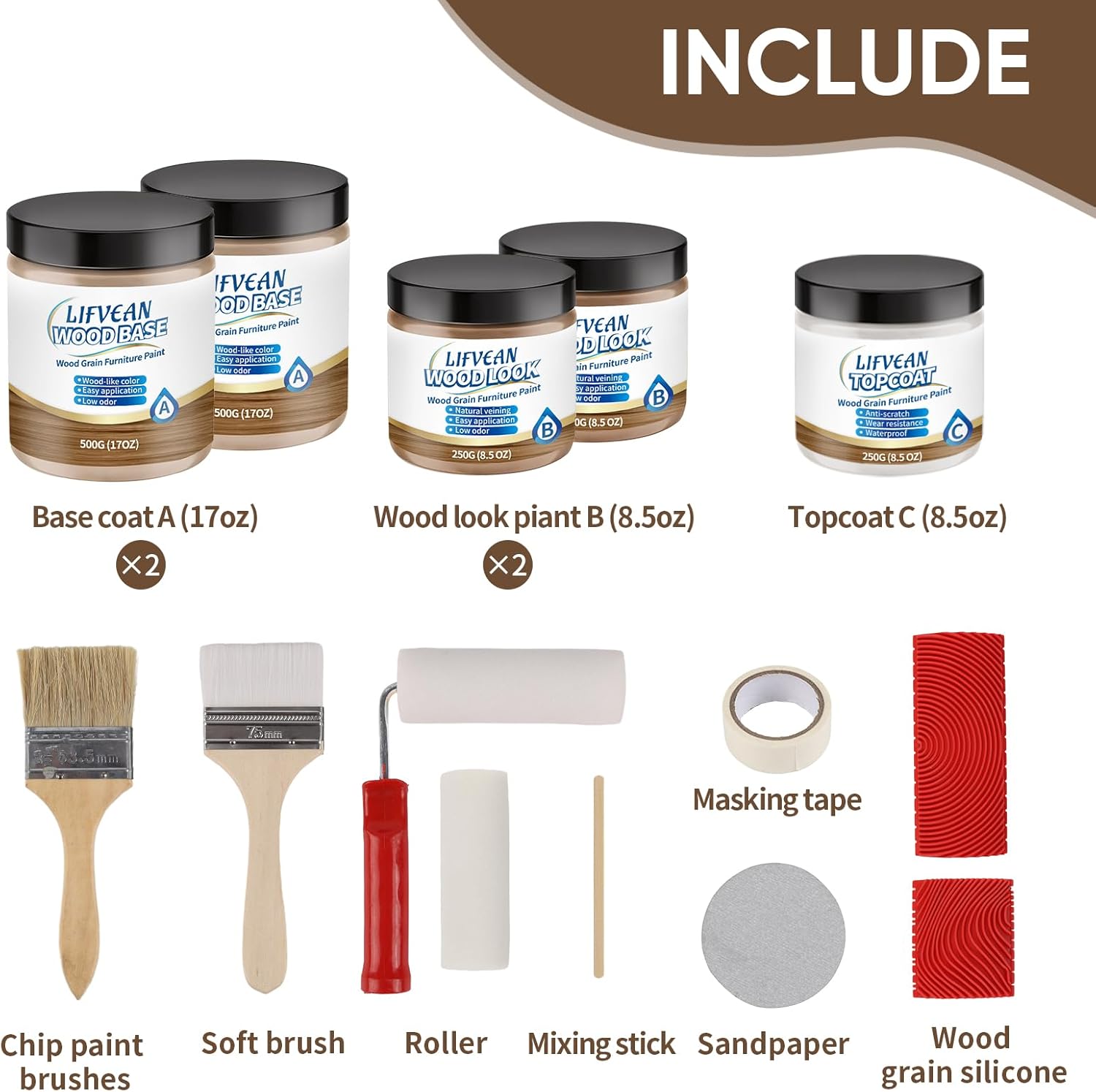 Wood Look Paint for Furniture, Countertop, Interior Doors Wood Like Paint, Brown Walnut Wood Grain Paint Cover 52-60 sq.ft