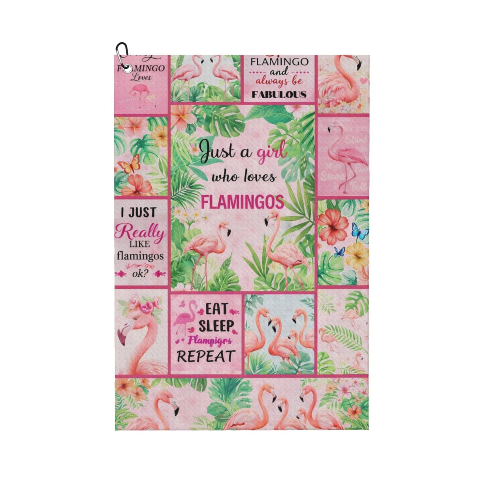 Oudrspo Elegant Flamingo & Flower Multi-Functional Golf Towel | Absorbent Quick Drying 16x24in