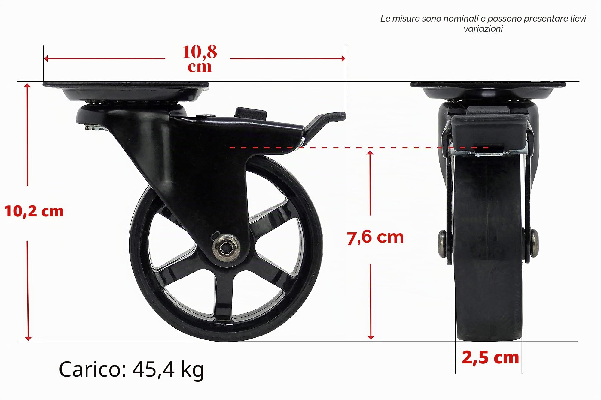 8276E Designer Ruote da 7,6 cm, in poliuretano, nero, confezione da 4