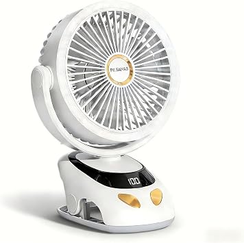 PILSAMAS Clip on Fan Rechargeable with LED Light, 10000mAh Battery & Digital Display, 40H, 5-Speed Quiet Desk Fan with Sturdy Clamp for Bed, Office, Camping, Stroller, Gym, Treadmill 160H 90V