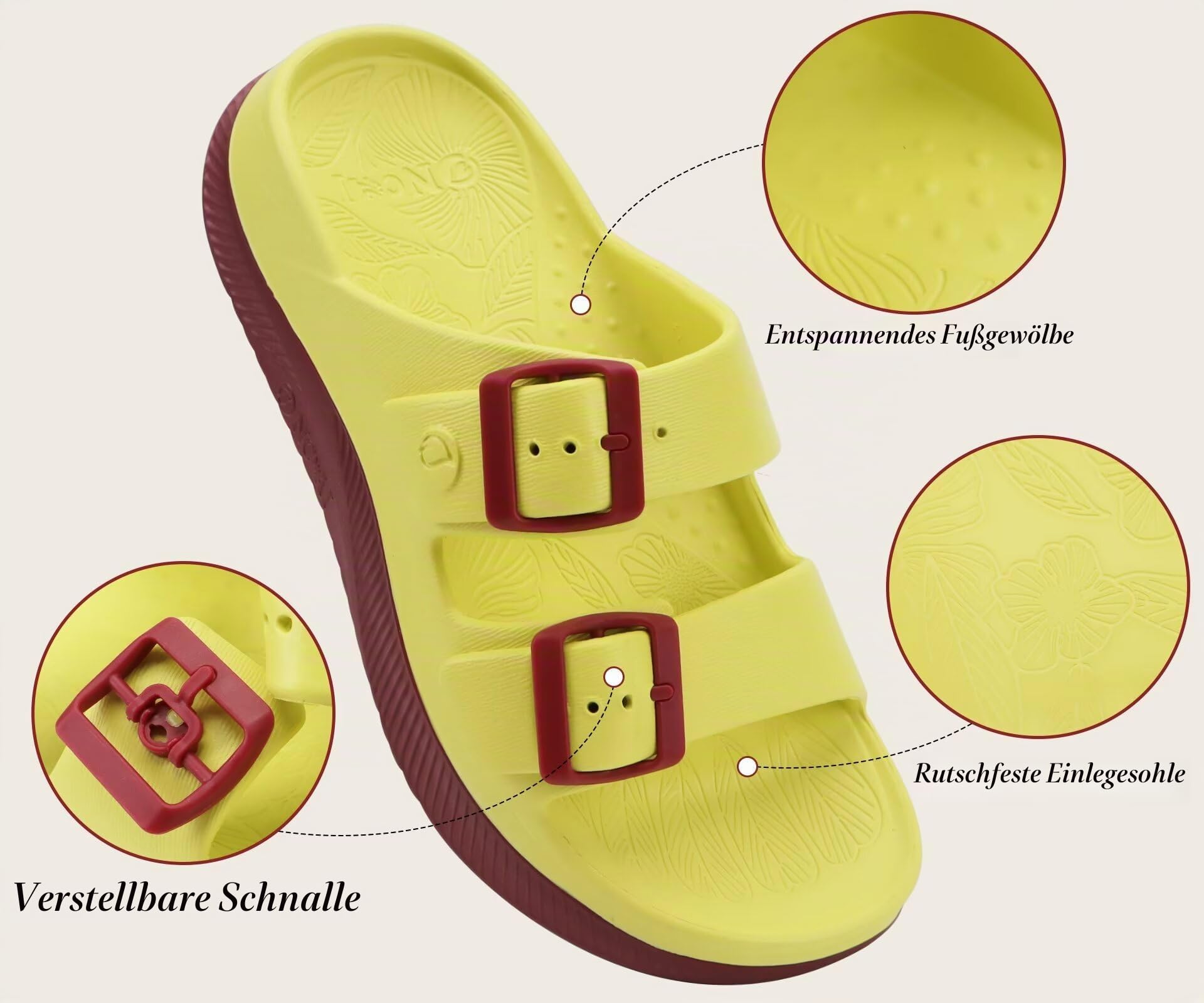 ONCAI Damen Sandalen Pantoletten mit Verstellbarem Riemenverschluss Outdoor Sport Athletic Slides Offenen Zehen und Dicker Polsterung mit Athletischen Komfortablen Gummisohlen Größe EU36-42