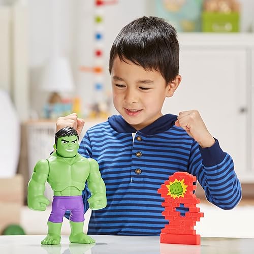 Miniatura 4 de Spidey and His Amazing Friends Marvel Power Smash Hulk Figura de acción, juguete de Hulk de 10 pulgadas, juguete de superhéroe preescolar para niños