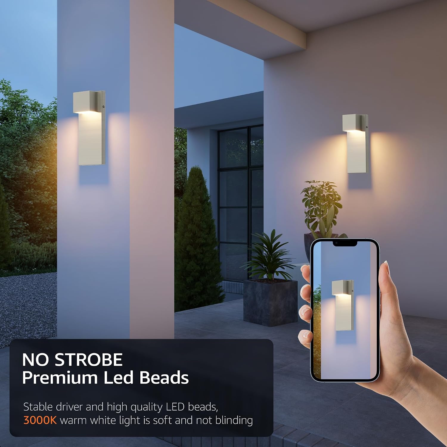2 Pack 13" Modern Outdoor Led Wall Light,16W 3000K 1200Lumen Porch & Patio Hardwired Wall Mount Wall Sconces,Exterior IP65 Waterproof Aluminum Wall Lamp for Front Door Garage Garden(Nickel)