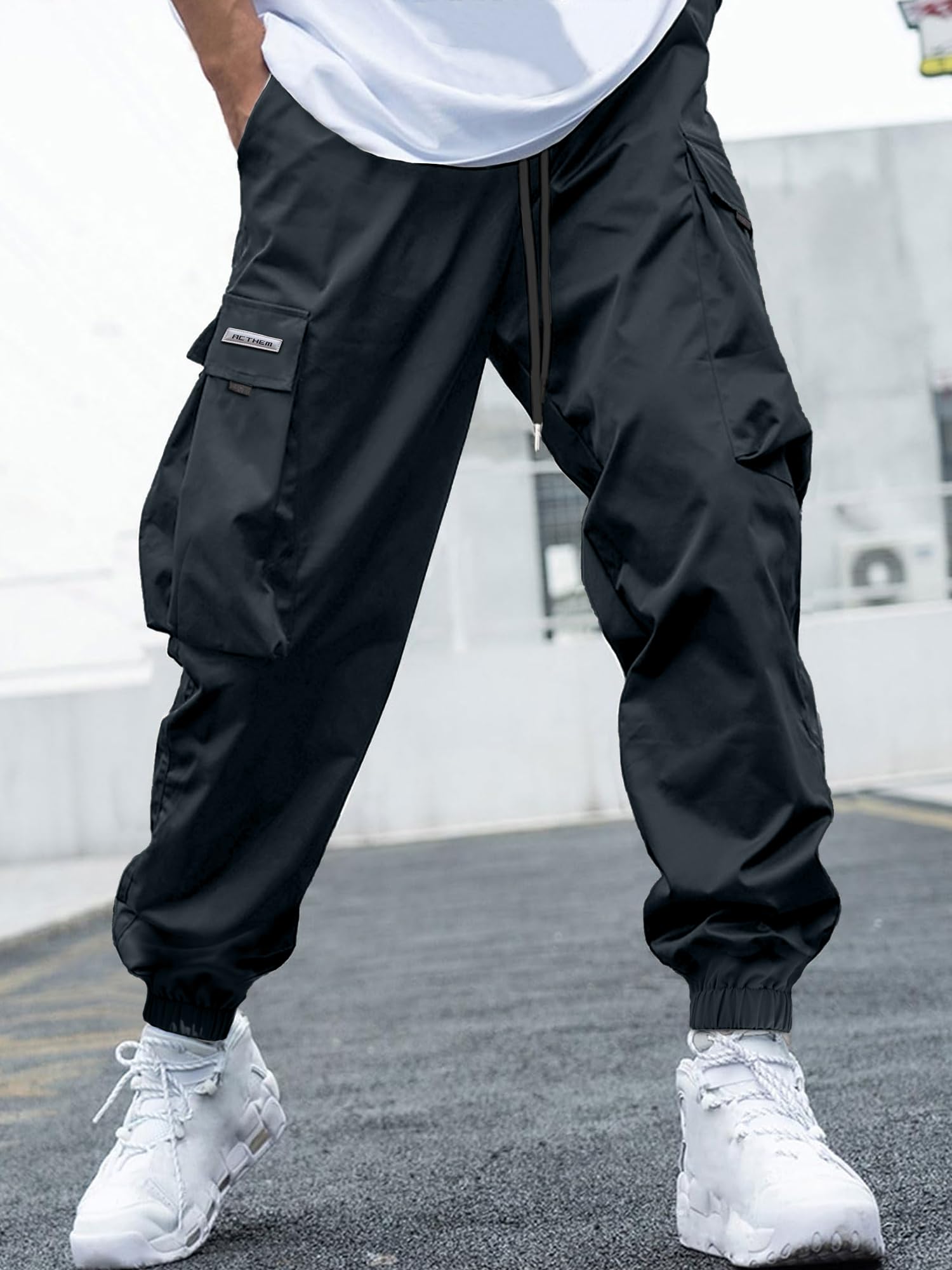 JEMLDL Herren-Cargo-Jogginghose mit elastischem Taillenbund und Kordelzug, Baggy-Jogginghose für Herren