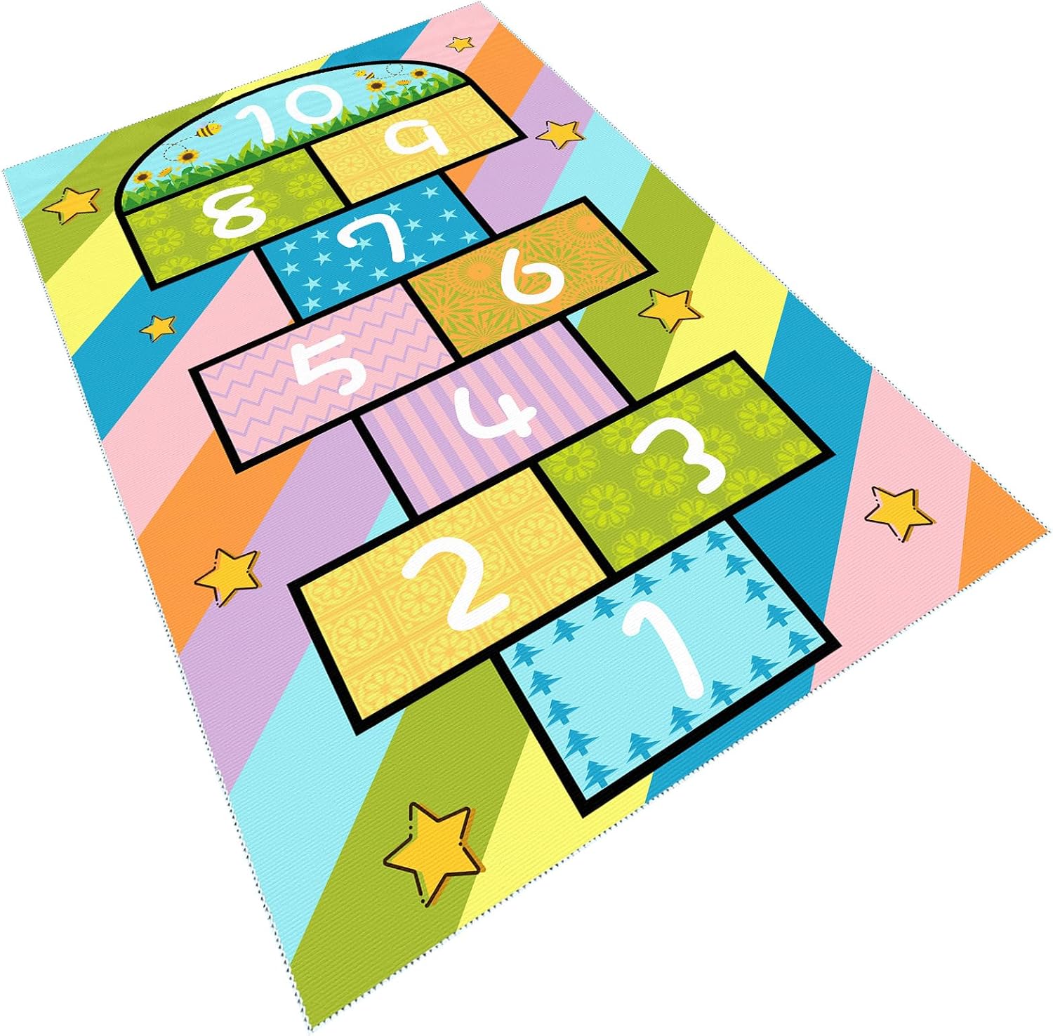 Colorful Hopscotch Rug for Kids Room，Playroom Kindergarten Nursery Decorative Mat，Fun and Playful Play Area Rug (Colorful, 4x6 ft)