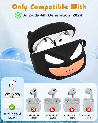Miniatura 2 de Toyuma Funda para AirPods 4, diseño de dibujos animados kawaii, divertida funda de silicona suave 3D con llavero y kit de limpieza para mujeres,