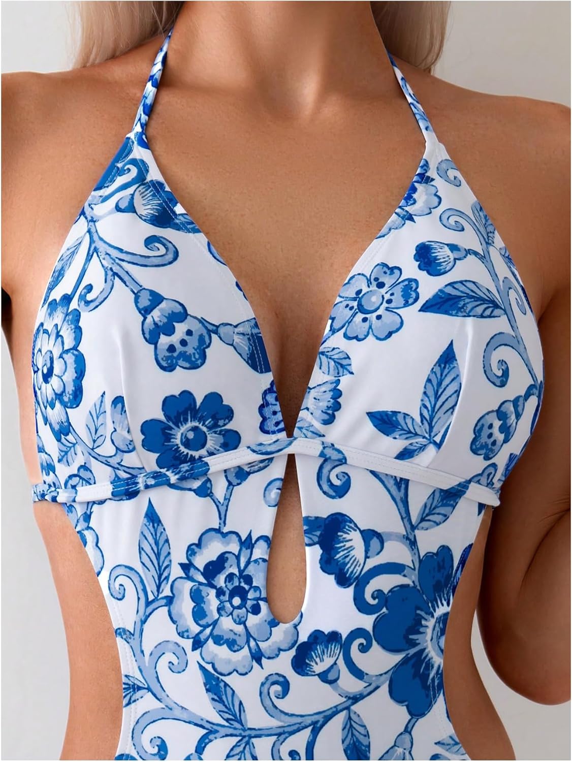 OYOANGLE Women's Floral Print Halter Neck One Piece Swimsuits Cut Out tie Backless Bathing Suit Beach Monokini - Image 5