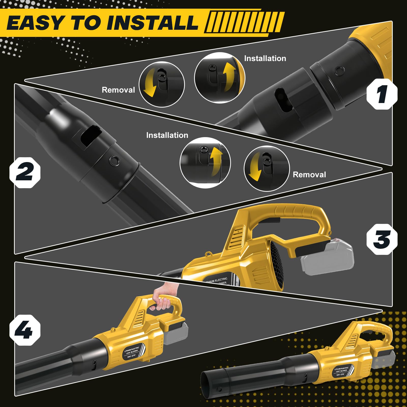 Akumulatorowa dmuchawa do liści kompatybilna z akumulatorem Dewalt 20 V, elektryczna dmuchawa ogrodowa z Turbo-Boost, prędkość powietrza 33 m/s do czyszczenia ogrodu, pielęgnacji trawnika i