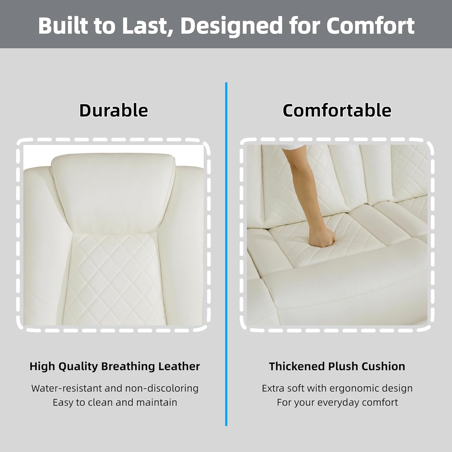 Breathing Leather Power Recliner Sofa Set, 2 Piece Leather Couch and Loveseat Set, Living Room Furniture Set with Storage Console/LED Lighting (Creamy White, Sofa+Loveseat)