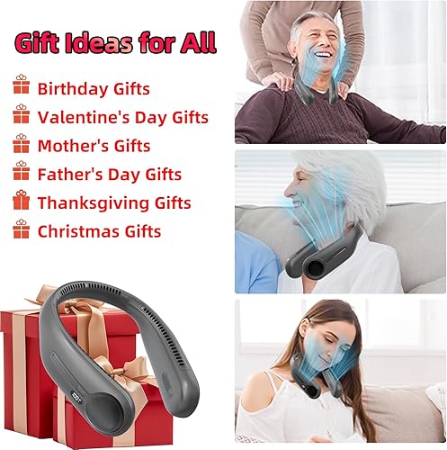 Miniatura 5 de Ventilador de cuello portátil, manos libres, personal sin aspas, recargable por USB de 6000 mAh, refrigeración de 360, pantalla LED, 4 velocidades,