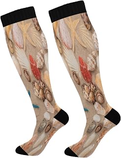 874 Crew Athletic Socks Starfish Shell Beach Walking Socks Funny Calf Socks Casual Running Socks For Hiking Sports Travel 40cm