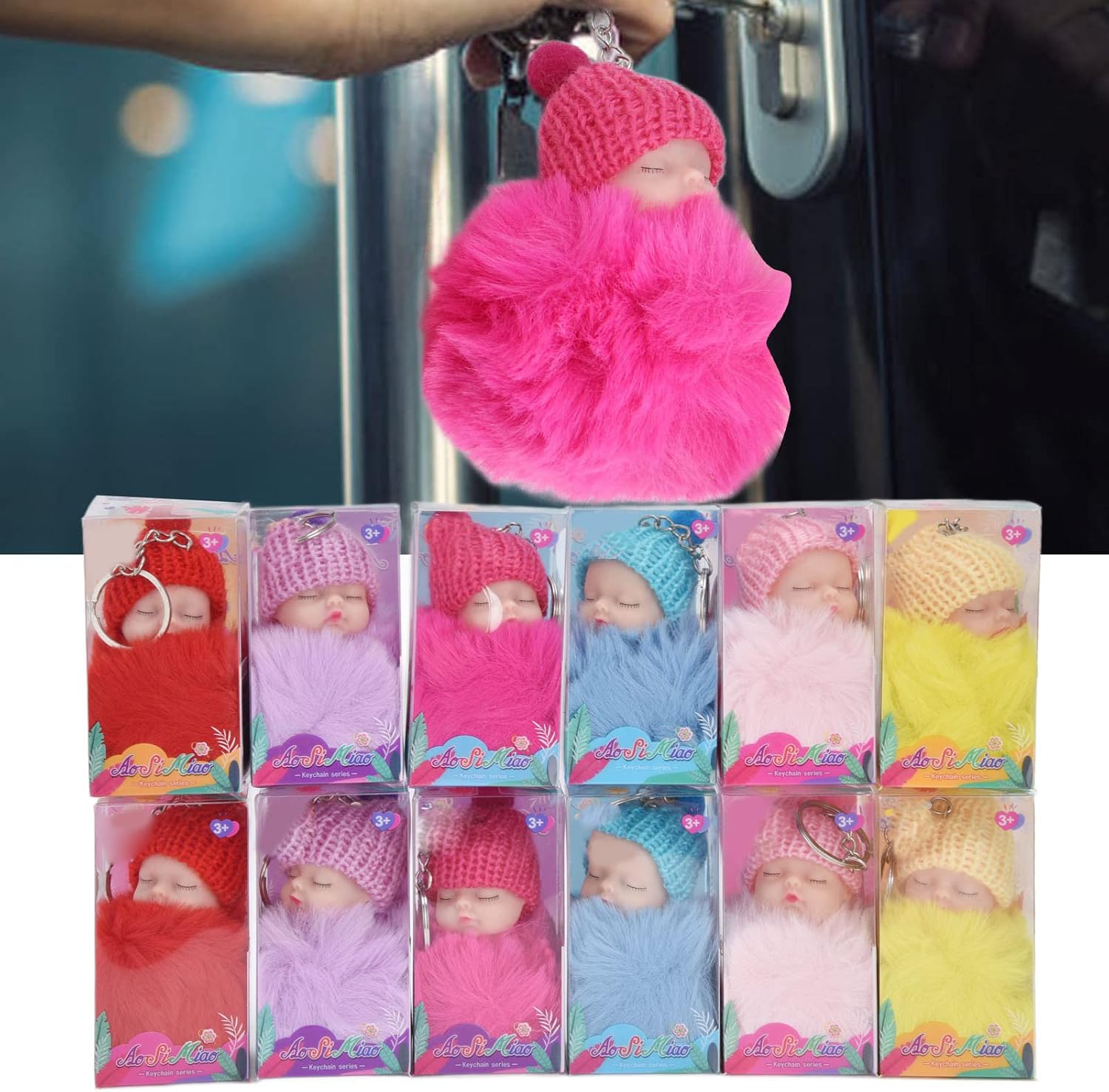 FILFEEL 12 Pcs Cute Doll Keychain Kit for Handbag, Colorful Dollhouse Accessories, Kids
