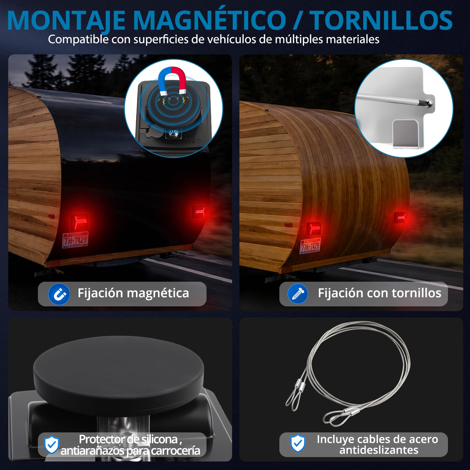 AUTOUTLET Luz Trasera de Remolque Inalámbrica Recargable de 12 Horas, IP67, Carga Type-C, Montaje Magnético o Tornillos, Inalámbrica 2,4 GHz, con Estuche Rígido