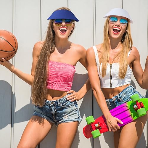 Miniatura 6 de Vabean 3 viseras para el sol para mujer, de cuerda sólida, sombrero de tela de espuma ajustable, viseras suaves para mujer, visera de golf y tenis