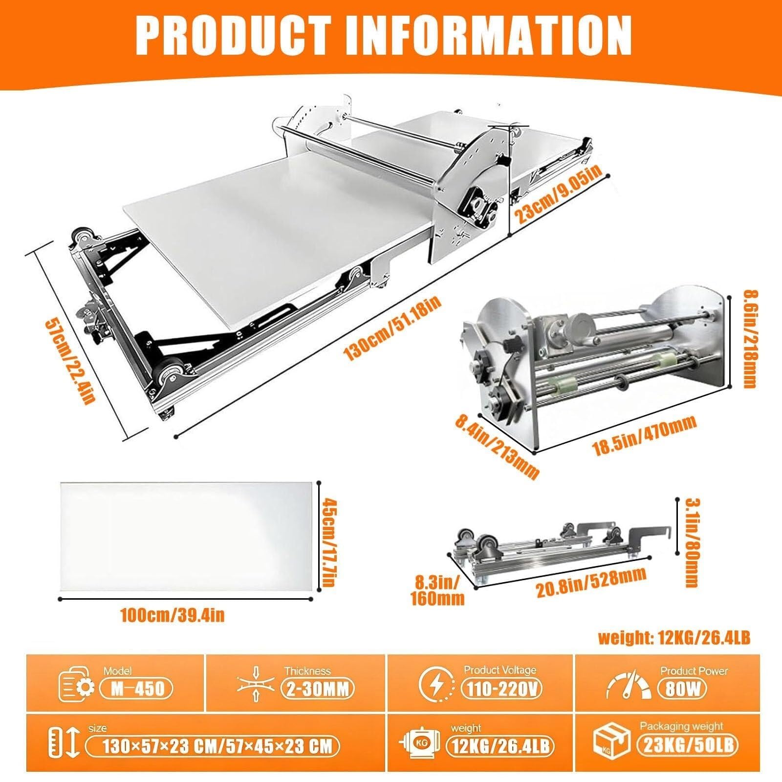 Laminadora de masa eléctrica comercial, for croissants y tartas | Con Movimiento Automático De Avance/Retroceso, Espesor Ajustable 2-30 Mm, Adecuado Plegable, for Hojaldres