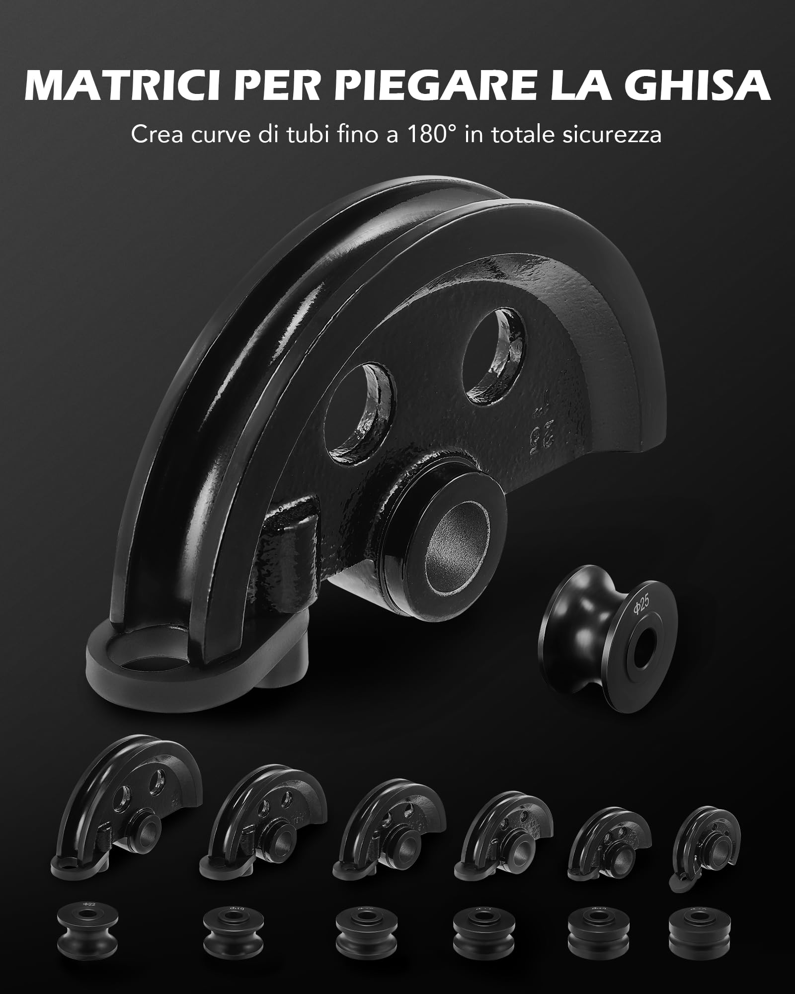 ZELCAN Piegatubi Manuale 10-25mm Curvatubi Manuale con 7 Stampi Pesanti per Resistenti Macchina Piegatubi per Tubi in Acciaio, Ottone, Rame, Ferro Battuto e Alluminio