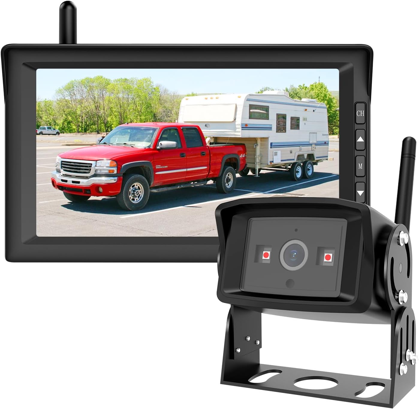 AUTO-VOX RV Backup Camera Wireless with 7" HD Split Screen Monitor Systems, Infrared Night Vision Back Up Camera, Easy Hitch Trailer Camera for Horse/Boat/RV/Camper/Truck