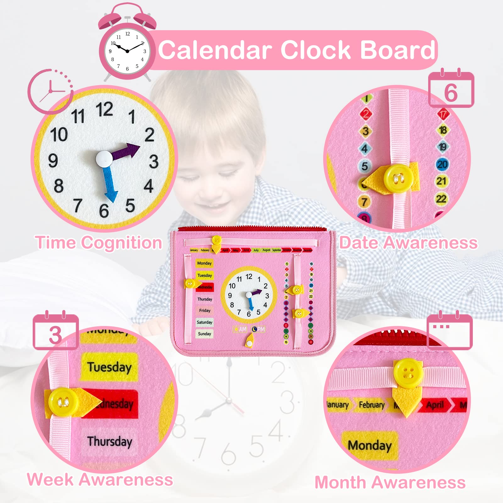 Busy Board Montessori 3 ans Jouets éducatifs 5 Couches Planche Apprendre Compétences Vie Garçon Fille Bébé Rose