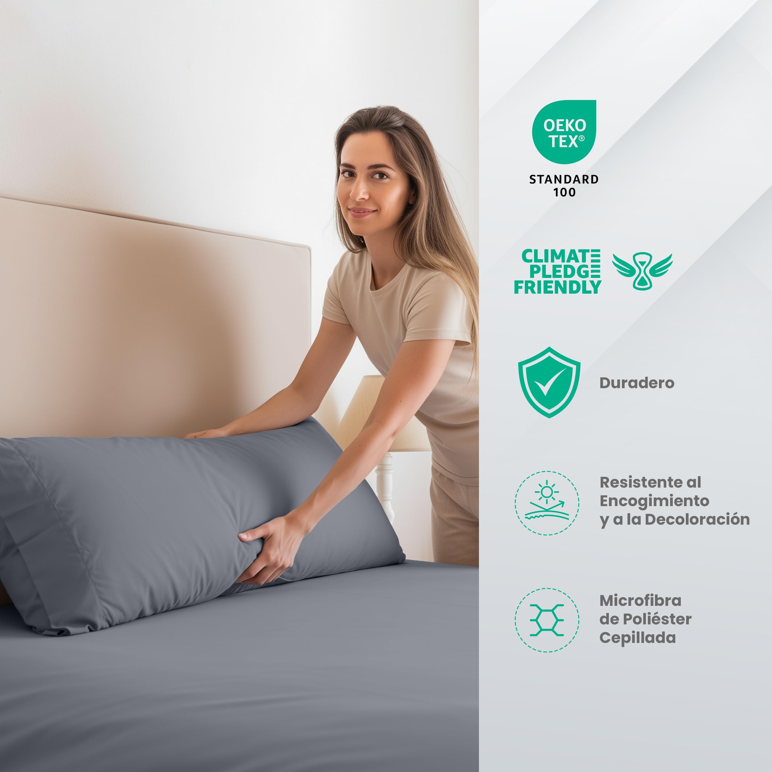 Utopia Bedding Juego de Sabanas 4 Piezas 135x190 - Poliéster Microfibra Cepillada - Oeko-Tex Certificado - Sábana Bajera, Sábana Plana y 2 Fundas de Almohada 50x75 (Cama 135, Gris) — view 63