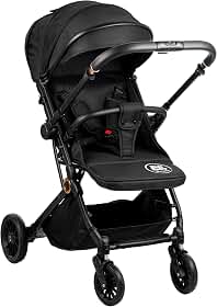 Carrinho de Bebê Passeio Vira Berço Compact com alça reversível Kids Baby Hércules Preto