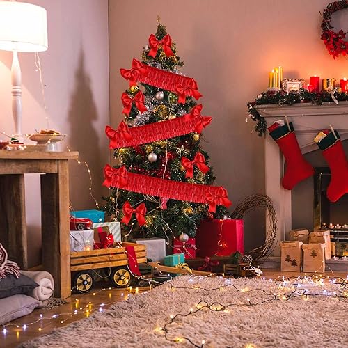 Miniatura 3 de Paquete de 6 guirnaldas de flecos metálicos rojos de 10 pies para colgar en la pared, despedida de soltera, fiesta de Navidad, flotadores de