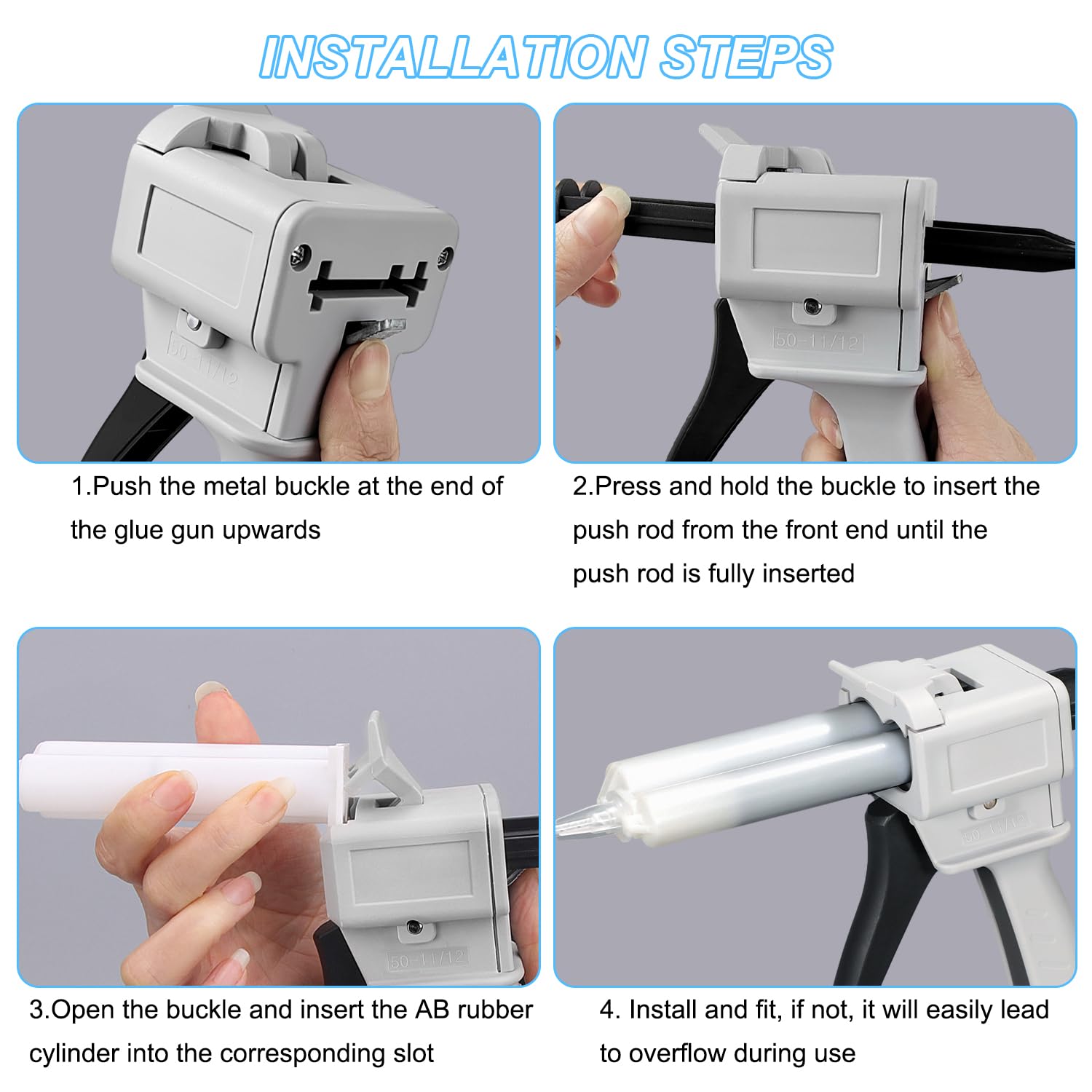 Pistola de Pegamento Con Hebilla Metálica - Juego Con 50 Piezas Tubo de Mezcla F08, 1:1 Glue Gun 50ML, AB (50ML)