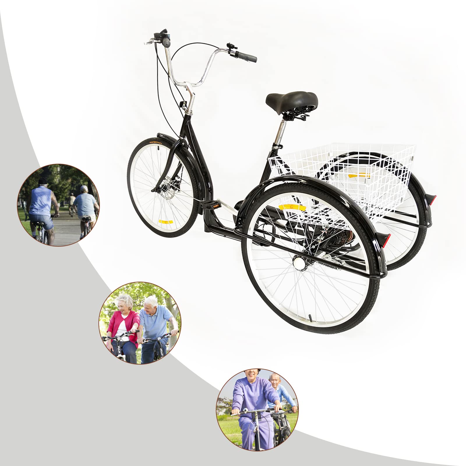 Dreirad Für Erwachsene 26 Zoll - 6-Gang Seniorenfahrrad Mit Einkaufskorb