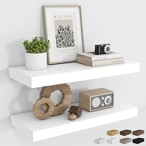 Vista 59 de RICHFOCUS Estantes flotantes de 16 pulgadas para pared, paquete de 2 estantes para dormitorio, cocina, baño, estante flotante de madera rústica Gris