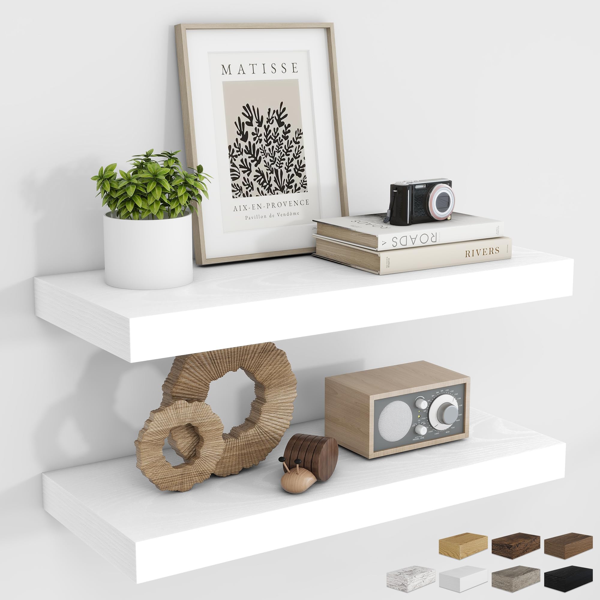 RICHFOCUS 24Inch Floating Shelves for Wall 2Pack, White, 8" Deep