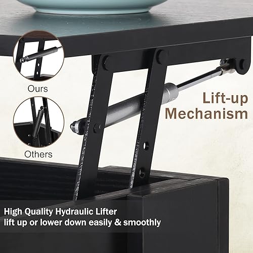 Miniatura 25 de Mesa auxiliar moderna, blanca, elevadora, madera, estante de almacenamiento, 28 x 28 x 24 pulgadas Blanco,Negro