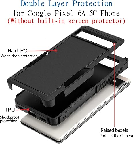 Miniatura 8 de Funda para Google Pixel 6A 5G, funda para teléfono de pasajeros grado militar 2 en 1 a prueba de golpes, resistente funda para Pixel 6A 5G, color