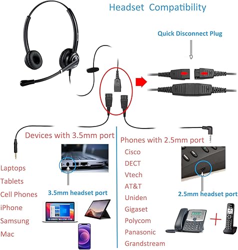 Miniatura 2 de Auriculares de 0.098 in con micrófono con cancelación de ruido para teléfono Panasonic, incluye conector de 0.138 in para teléfono inteligente, PC,
