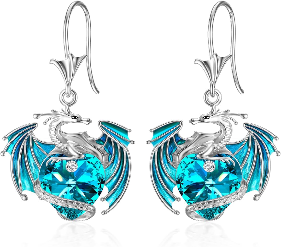 Dragon Earrings Sterling Silver Drop Dangle Dragon Earrings with Crystal Gift for Women