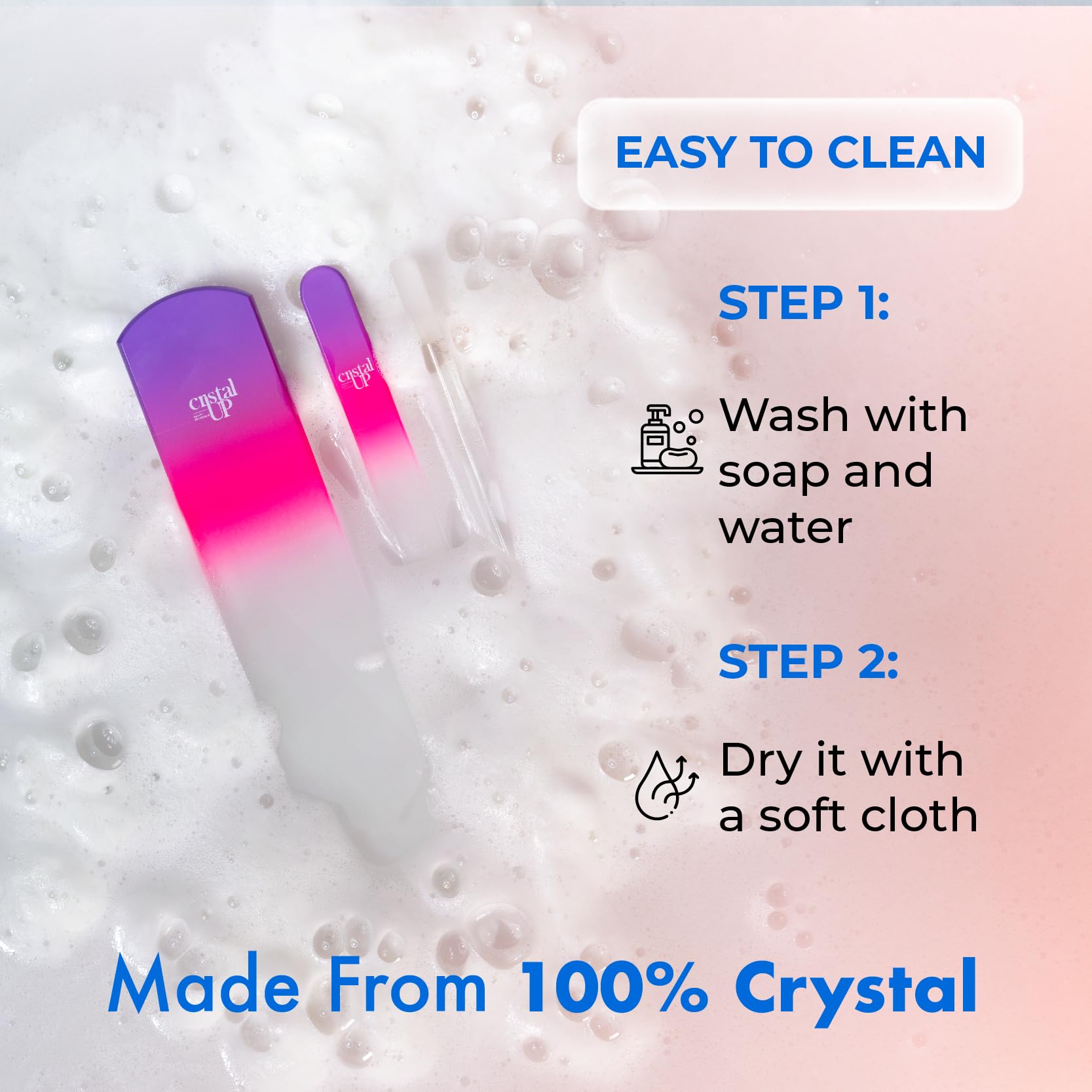 Juego de cuidado de cristales de iniciación – 3 piezas incluye raspador de pie de vidrio, lima de cristal mediana y palo de cutícula para uñas naturales, kit de lima de vidrio
