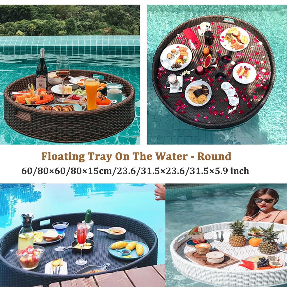 Bandeja Flotante para Adultos, Bancos de Arena, spas, baños y Fiestas.,White-60cm