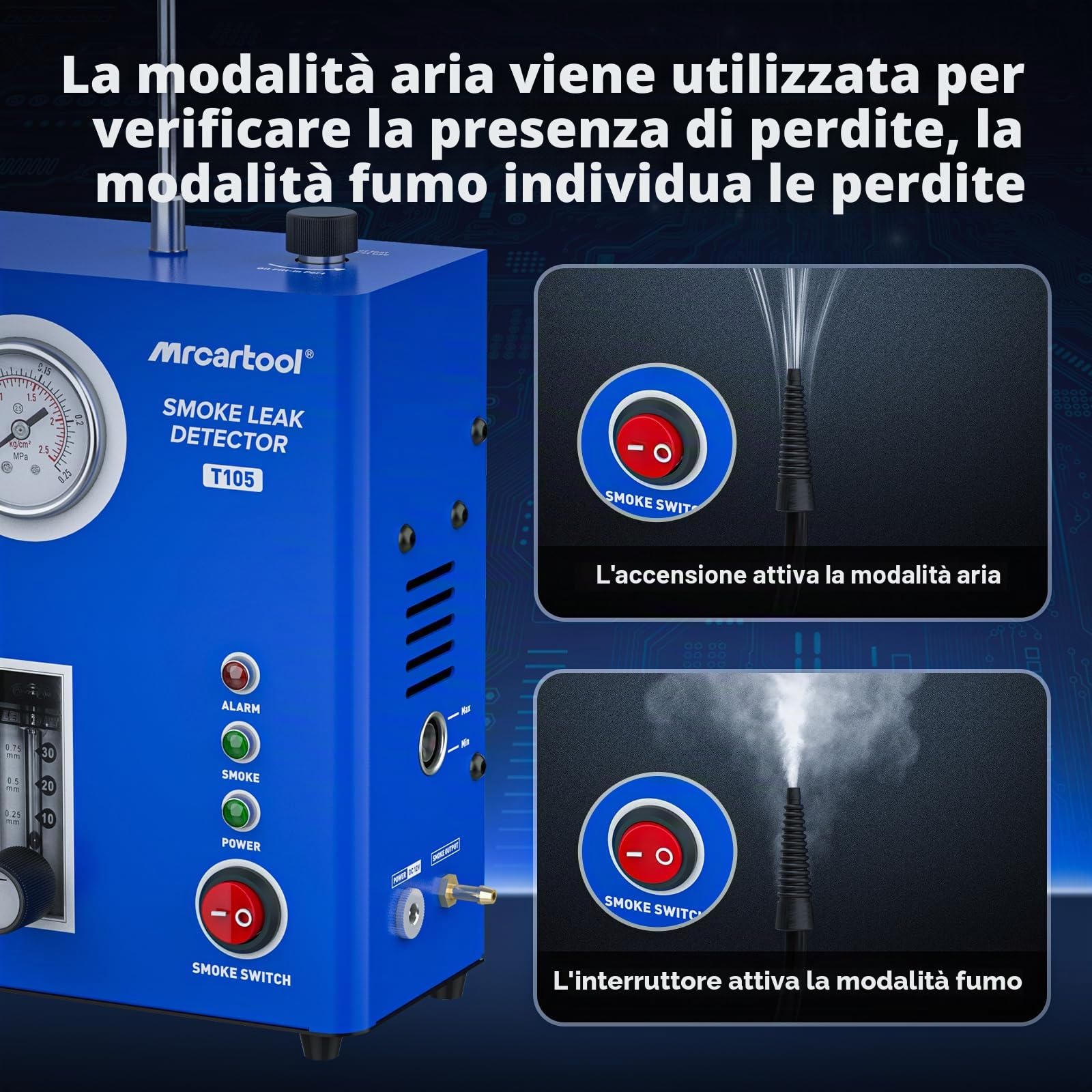 PLAYOCCAR Macchina a Fumo Dettaglio Filtri Auto, EVAP con Pompa Aria Integrata & Manometro, 12V per Tubazioni, Filtri Carburante & Vuoto, Tutti Veicoli.