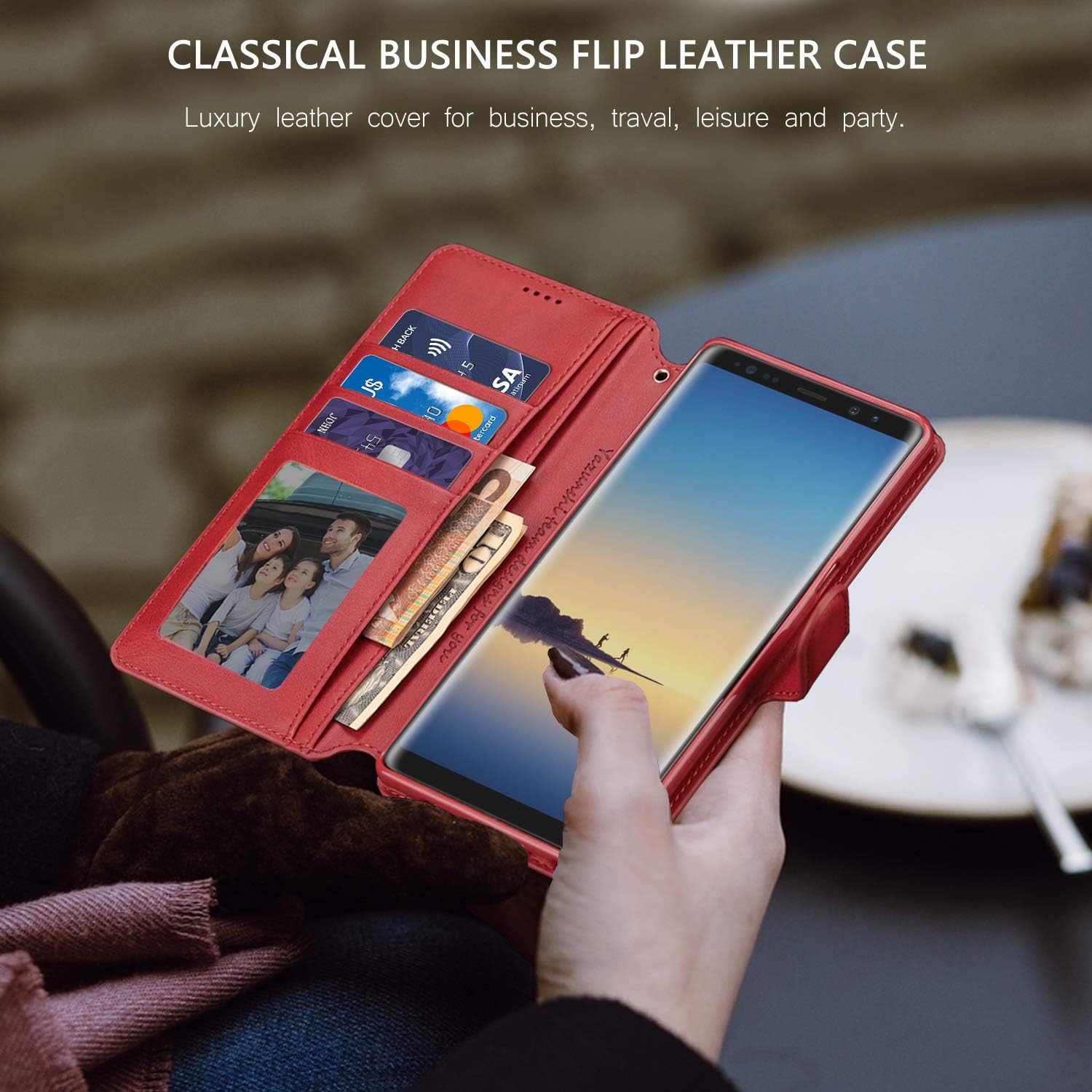 Compatible with Samsung Galaxy Note 8 Wallet Case, Magnetic Stand Flip Protective Cover Premium Leather Flip Case with ID & Credit Card Slots Cash Pockets for Samsung Galaxy Note 8 (Red)¡­