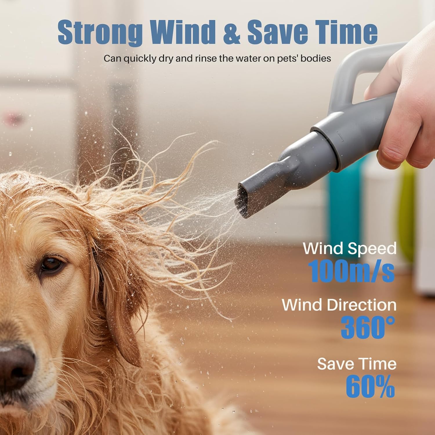 DUMOS Pet Blow Dryer Grooming Vacuum Kit, Dog Dog Hair Dryer with Adjustable Wind Speed & Heater Temperature, Cool-Warm-Hot Cycle Mode, 4 Nozzles, 6.5 FT Cord for Low Noise Cat Hair Remover, Grey