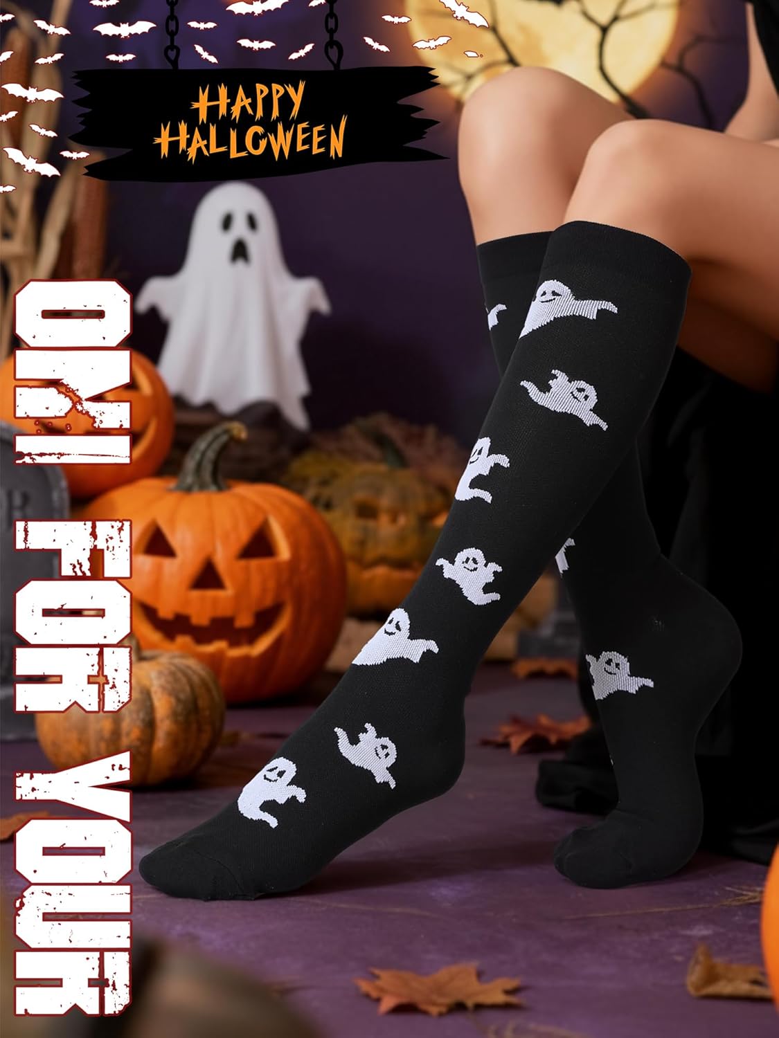 8 Pairs Compression Socks for Women Men Knee High Compression Socks for Halloween Nurses Running Medical Travel - Image 4