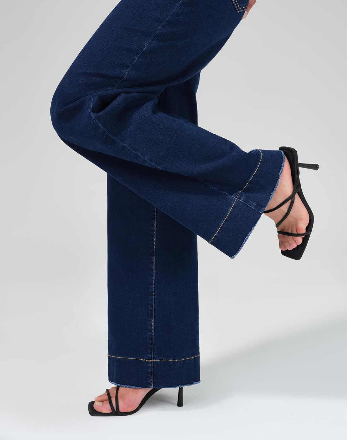 roswear Women’s Wide Leg Jeans Casual High Waisted Stretchy Baggy Loose Long Trouser Jeans