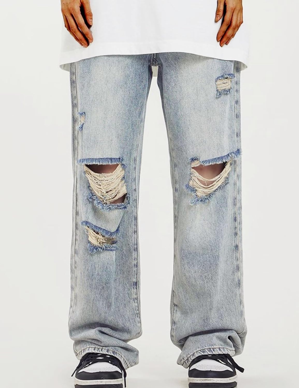 Men's Baggy Ripped Jeans Y2k Wide Leg Grunge Skater Pants Vintage Loose Fit Distressed Jeans for Men - Image 4
