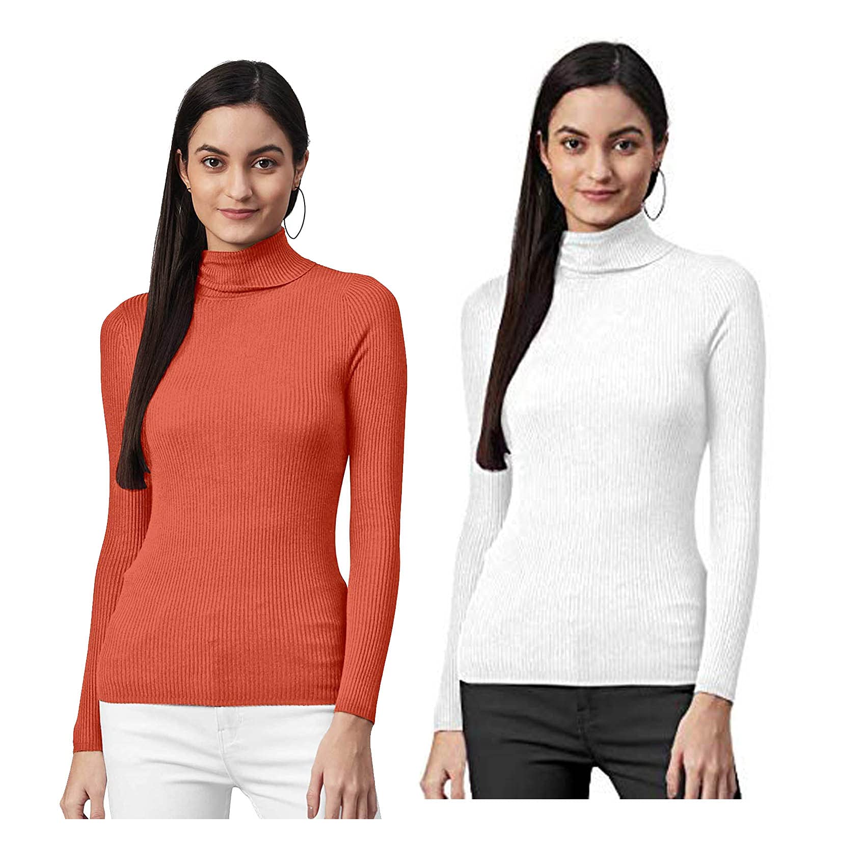 lovo Women's Woollen Warm Full Sleeves High Neck/Inner/Skivvy for Winters Pack of 2 (HN0507-L, Orange/White)-picture-33