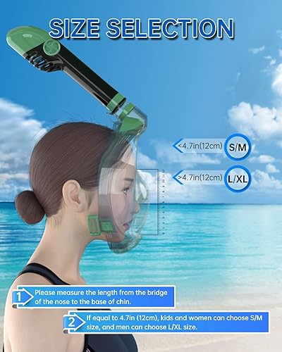 Miniatura 6 de OUSPT Máscara de esnórquel de cara completa, máscara de esnórquel con soporte de cámara desmontable, máscara panorámica de 180 grados mejorada con