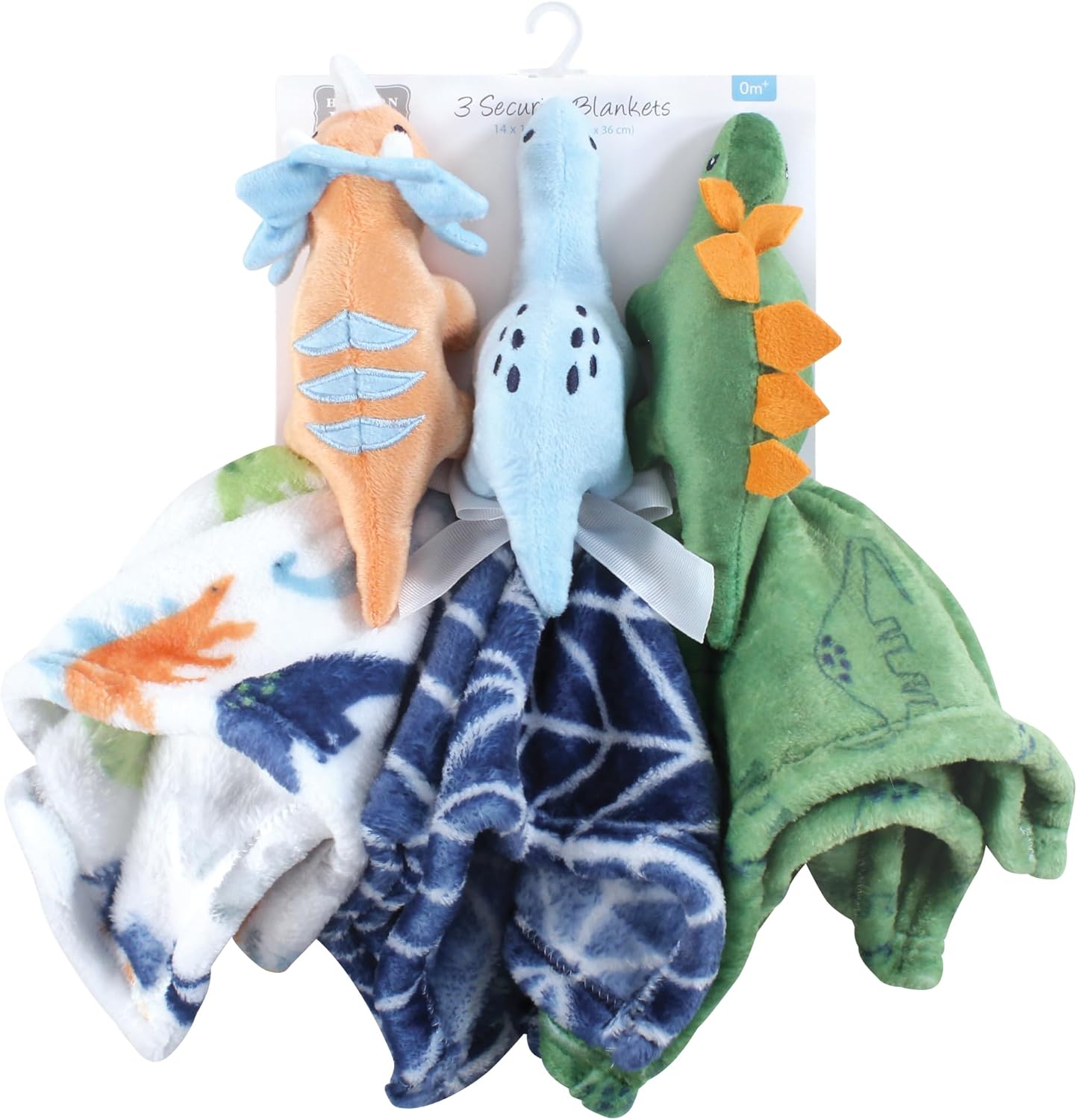 Hudson Baby Unisex Baby Animal Face Security Blanket, Dinosaurs 3-Pack, One Size