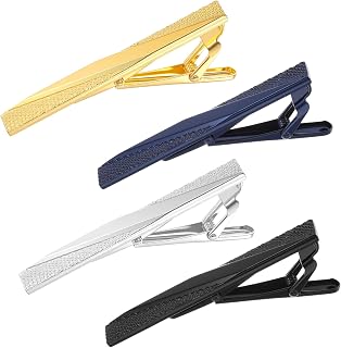 Bremorou 4-Piece Stainless Steel Tie Clips for Men - Gold Silver Black Blue Skinny Minimalist Tie Bars for Business Weddings Gifts
