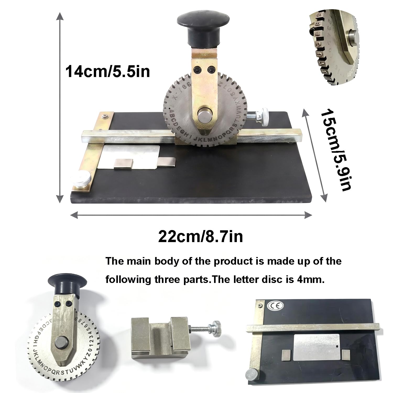 Macchina per goffratura manuale in metallo, strumento di timbratura a ruota da 3 mm per piastrine per cani, targhette e numeri di serie, strumento durevole per incidere etichette in alluminio, acciaio