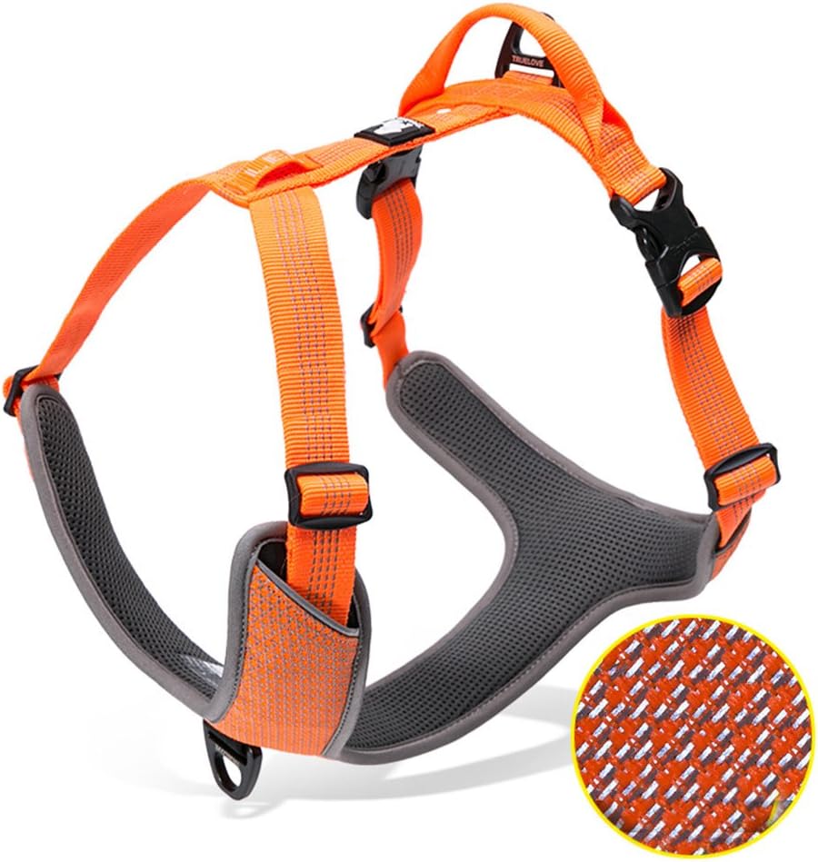 WINHYEPET True Love Dog Harness Reflective for Small Medium Large Dogs,Pet Vest Quick Fit Release Adjustbale for Running Walking Padded Soft Mesh Dogs Easy Control Pets TLH6071(Orange,L)