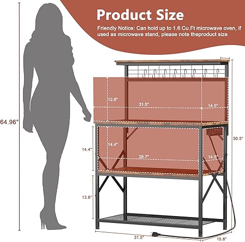 Vista 30 de Furologee Estante para hornear de cocina con toma de corriente, soporte para horno de microondas con almacenamiento de 4 niveles, mesa de café con 6