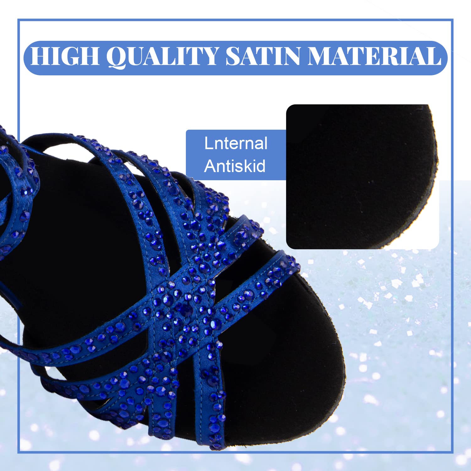 Zapatos de Baile Latino de salón para Mujer con Diamantes de imitación Salsa Tango Bachata Zapatos de Baile de Interior para Fiesta de Boda graduación,Azul 6cm Heel,36 EU