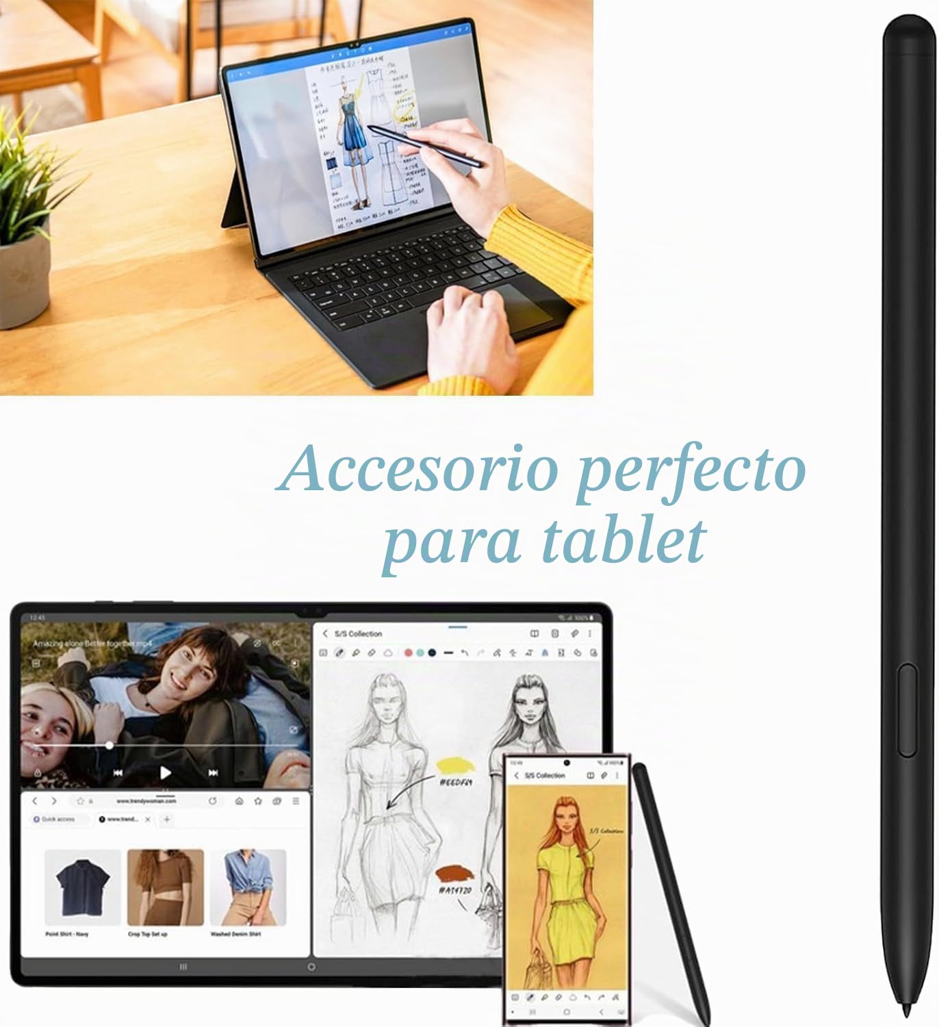Galaxy Tab S8 Ultra Stylus Pen con Bluetooth para Samsung Galaxy Tab S8 Ultra S8 S8+ Plus S Pen (Negro)